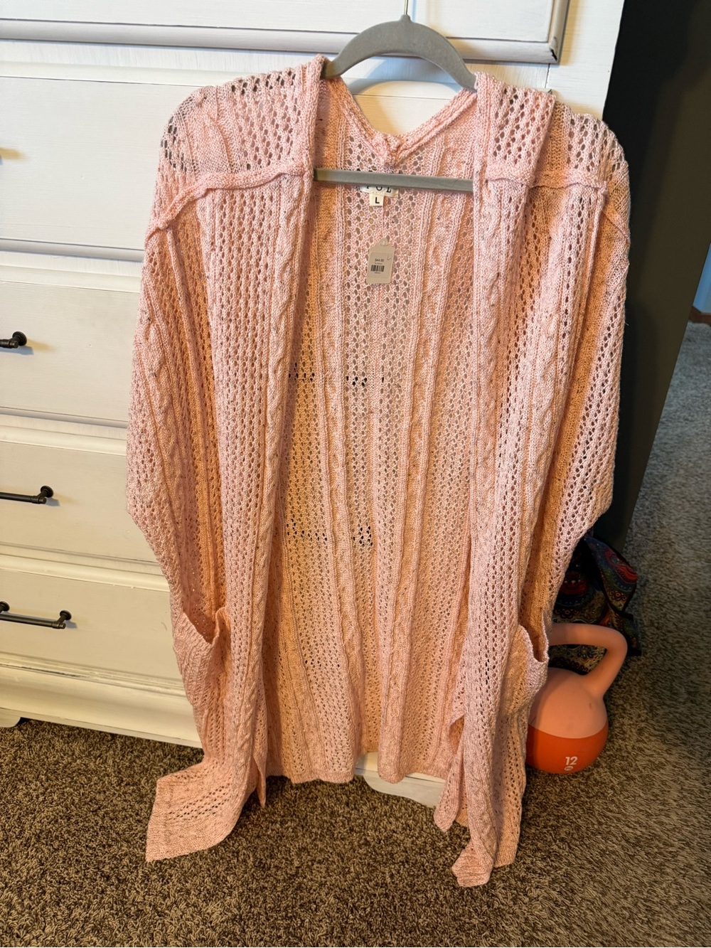 POL Pink Open-Knit Hooded Cardigan